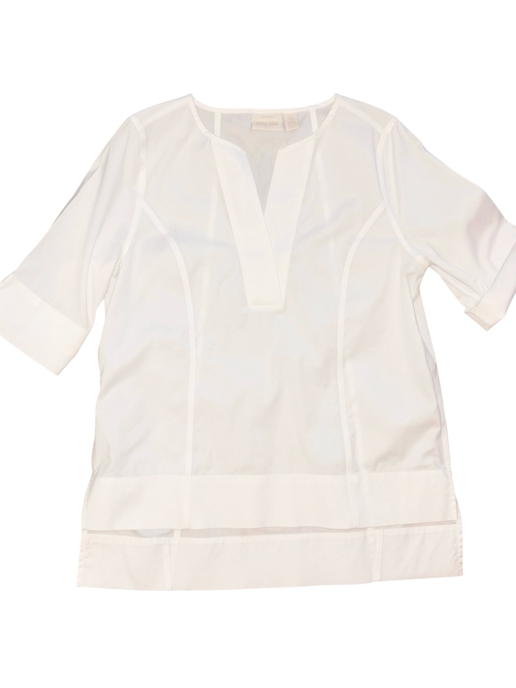 Chicos Women's No-Iron White Split-Neck Tunic Top Size 0/Xs